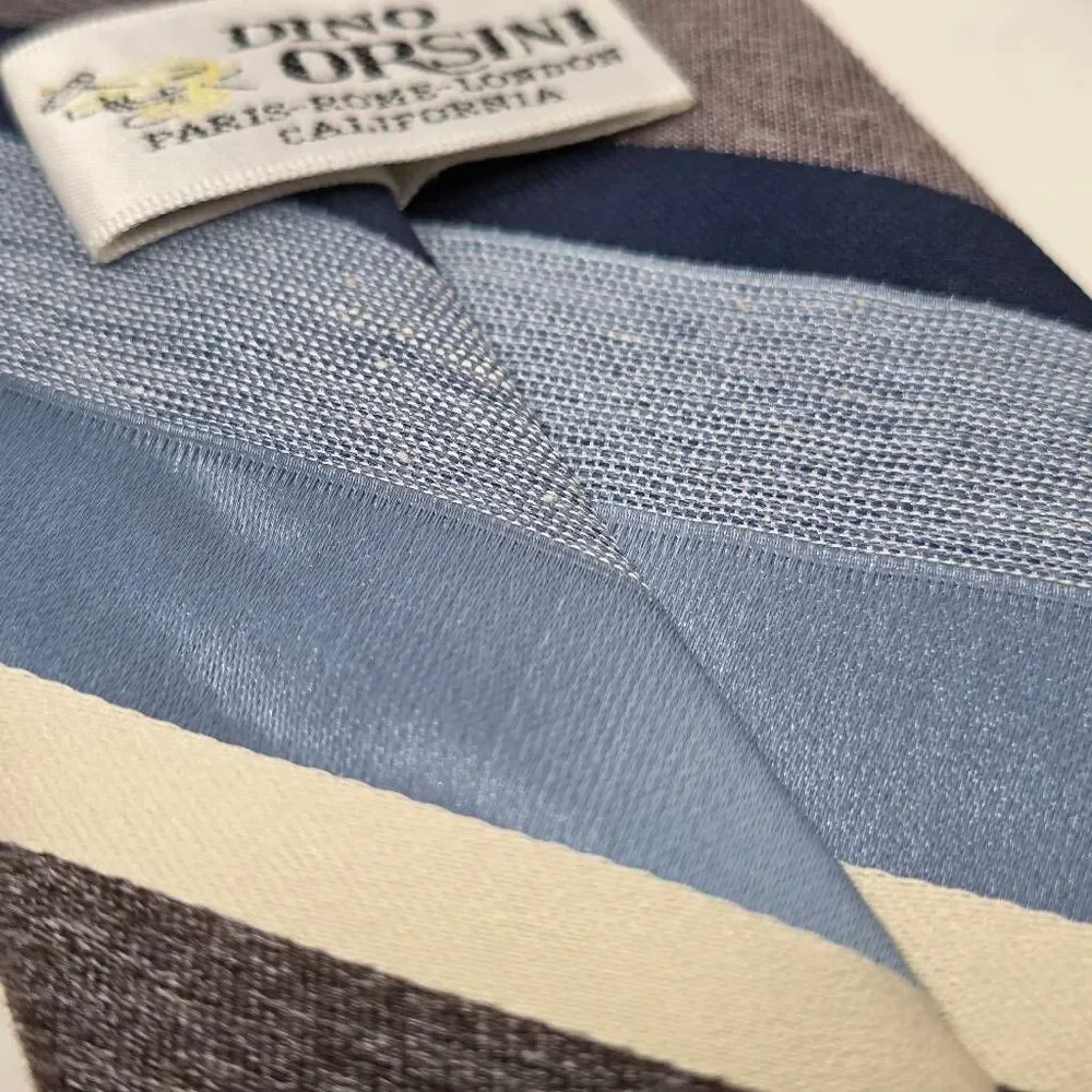DINO ORSINI POLYESTER TIE BLUE GRAY HEATHER STRIPE VINTAGE 70'S SATIN 3